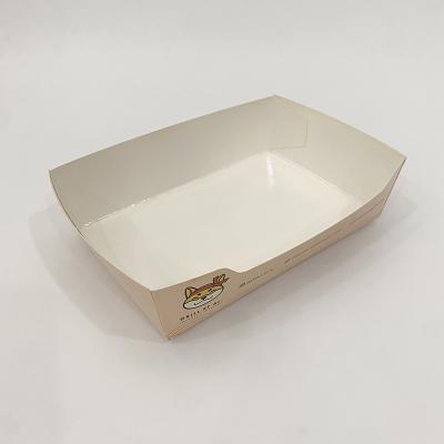 China French Fries Disposable Paper Trays For Food Boat Shape Printed Take Out Packaging for sale