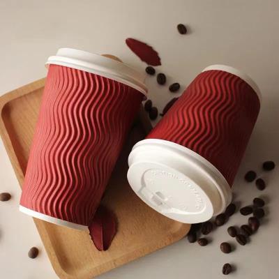 China Coffee Compostable Double Wall Cups , Printed Ripple 8 Oz Insulated Paper Cups for sale