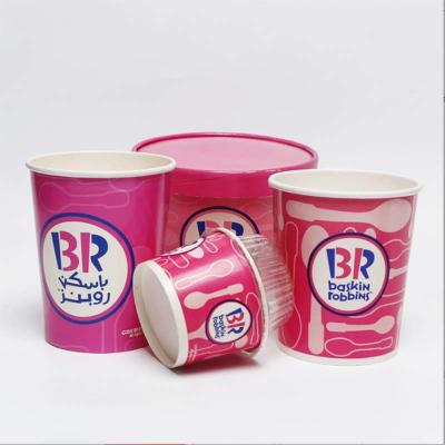 China Food grade recycled disposable custom printed yogurt packaging ice cream paper cups with lid for sale