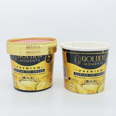 Китай Одноразовая печатная бумажная чашка для мороженого, уплотненная йогуртная бумажная упаковка с бумажной крышкой продается