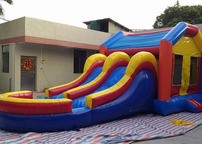 China Rainbow Combo Inflatable Bounce House Water Slide With Double Lane And Pool for sale