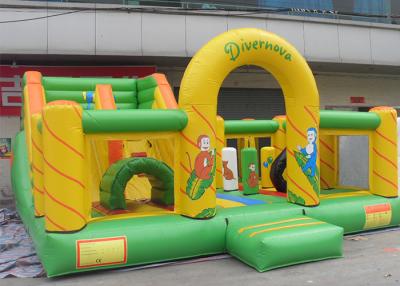 China Small Cartoon Theme Inflatable Fun Island , Inflatable Playground With Giant Blow Up Slide for sale