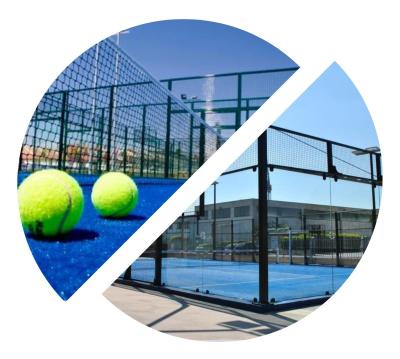 Chine Cour extérieure panoramique de Padel de la vente 12mm Padel de tennis de verre trempé clair chaud de champs à vendre