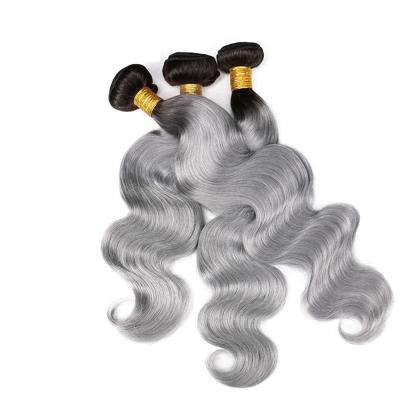 中国 バージンのインドの人間の毛髪の束は、オンブルの灰色の毛2つの調子の完全な端を束ねます 販売のため