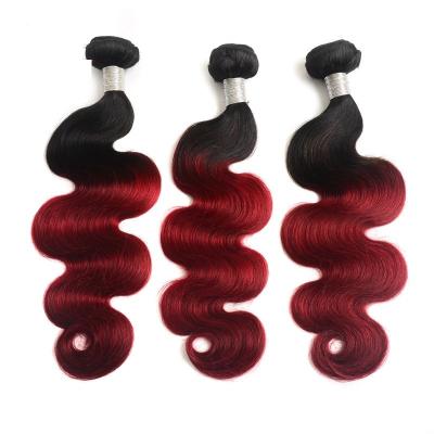China Unprocessed Ombre Hair Weave 1b/99j Wine Red Body Wave Burgundy Soft And Silky for sale