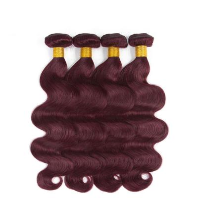 中国 99j色のバーガンディオンブルの毛の織り方延長ボディ波のバージンの毛の束臭い無し 販売のため