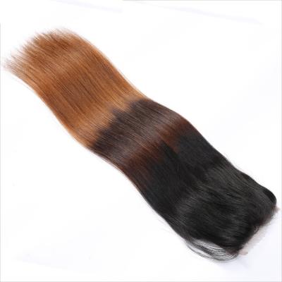 China Fechamento de derramamento livre 30-50g do laço do cabelo do Virgin do fechamento reto natural do laço da cor de tom 3 à venda