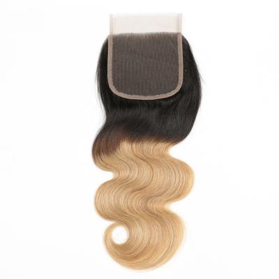 China 1b 27 Silk Base Lace Frontal Closure 4*4 Inch With 100% Raw Human Hair for sale