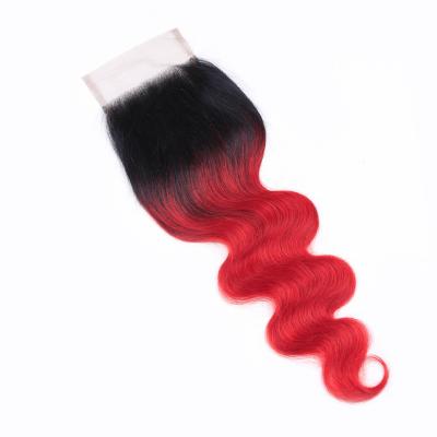 China pelo humano real de la Virgen del cuerpo 1b de la onda el 100% del cierre rojo del cordón 4x4 18 pulgadas en venta