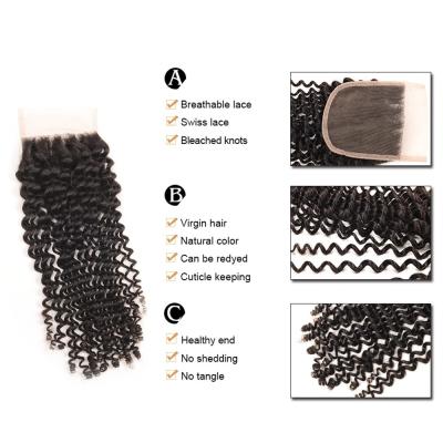 China Indian Kinky Curly Closure Made In China Top Closure Full Hand Tied Curly Closure for sale