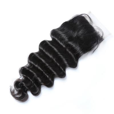 China Malaysian Hair 100% Virgin Deep Wave Closure 4x4 Lace Closure No Shedding No Tangle for sale