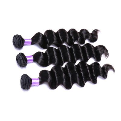 China 12-30 Inch Brazilian Loose Curly Weave Natural Color Black Single Drawn Hair End for sale