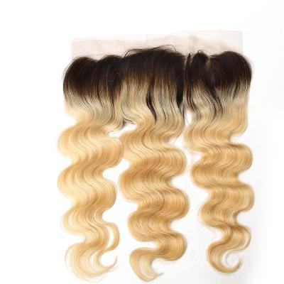Chine Colorez les cheveux brésiliens 13inch de la couleur 1B/613 mélangés par Ombre par l'oreille 4inch à la fermeture de bandeau de dentelle d'oreille à vendre