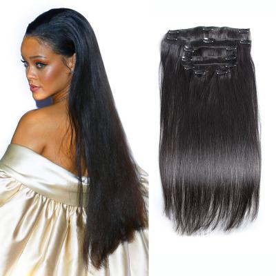 China Color #1 Black Hair Clip In Human Hair Thick 7 Pieces 14 Clips Brazilian Human Hair Extension for sale