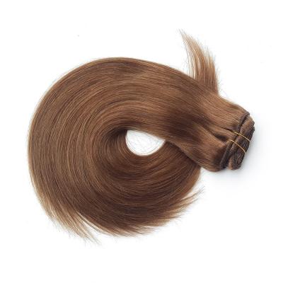 China Full Cuticles Brazilian Peruvian Virgin Human Hair Machine Weft Clip In Hair Extension Brown Color for sale
