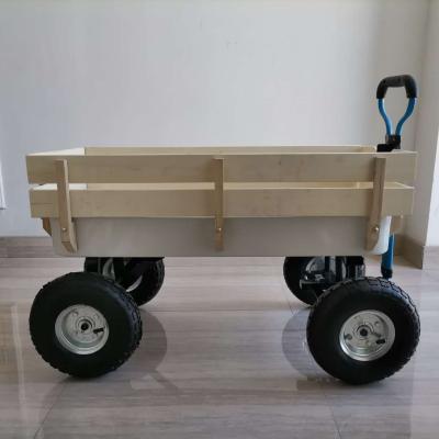 China 150kg Load Capacity Kids Pull Wagon Cart 4 Wheels Timber Beach Garden Cart for sale