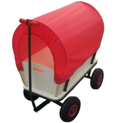 China Pneumatic Wheel Pull Wagon Cart Beach Garden Yard Childs Wooden Wagon for sale