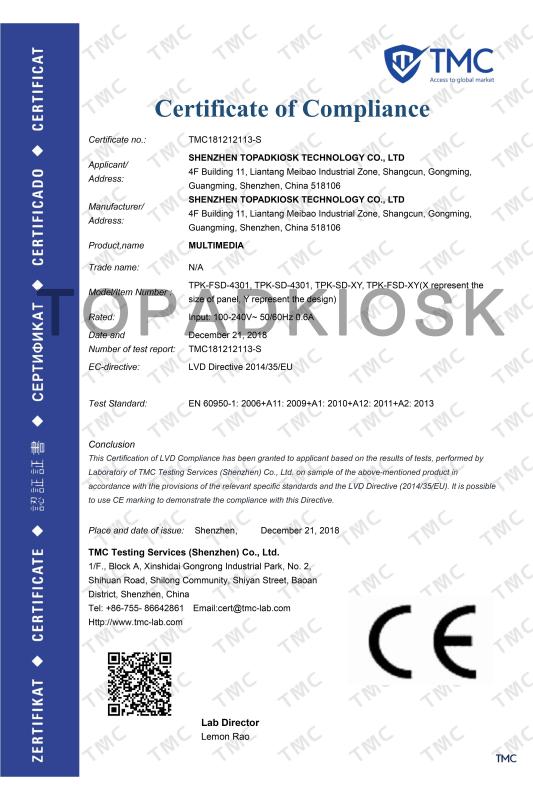 CE LVD - Shenzhen Topadkiosk Technology Co., Ltd.