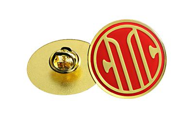 China Runde, antike, goldfarbene, kundenspezifische Metall-Pin-Abzeichen mit eingespritzten Logos zu verkaufen