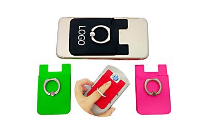 China Cell Phones Silicone Credit Card Holder Durable With Grip Finger Metal Ring for sale