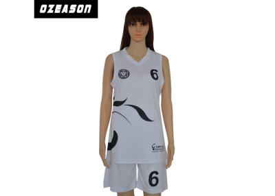 China White Color Printed Basketball Jerseys , Female Basketball Jerseys Mesh Fabric for sale