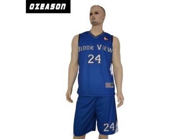 China V Neck Printed Basketball Jerseys Blue , Official Basketball Jerseys Sleeveless for sale