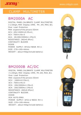 China 2000A 2.2 Inch 700V Digital AC Clamp Meter , Mini Digital Clamp Meter for sale