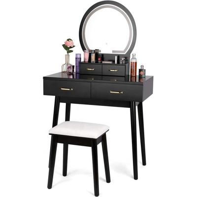 China Black MDF Wood 140cm Height Makeup Dresser With Lighted Mirror for sale