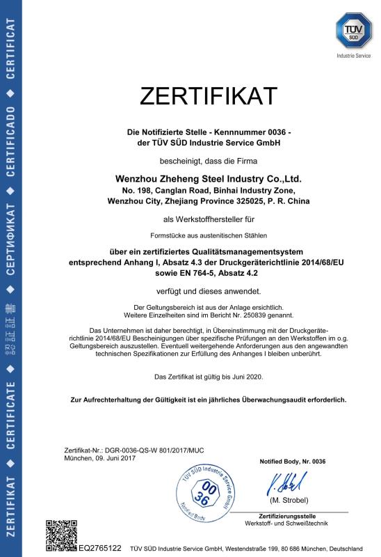 PED1 - WENZHOU ZHEHENG STEEL INDUSTRY CO;LTD