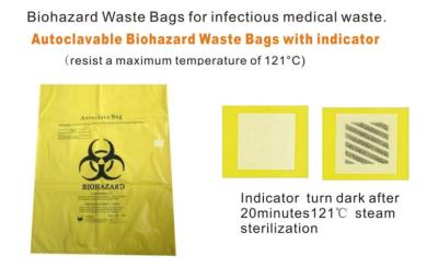China 121℃ HDPE autoclave waste bags with indicator for sale