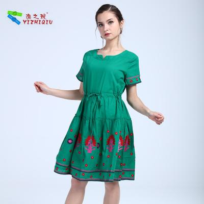 Китай Короткие платья хлопка дам зеленого цвета талии рукава, флористические платья дома хлопка продается