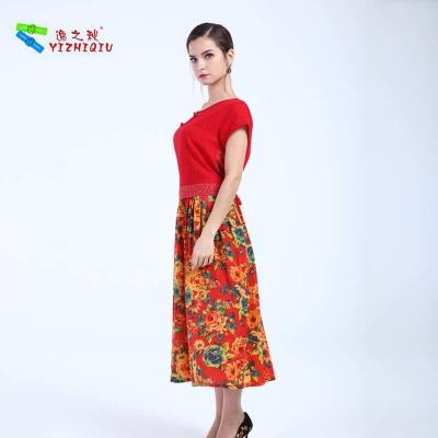 China Chinese Colorful Long Summer Dresses , Neck Waist Printed Cotton Long Frocks For Womens for sale