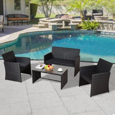 China Premium Quality Black 4pc Outdoor Conversation Set Furniture Rattan Wicker for Outdoor Garden Beach Patio And Poolside. for sale