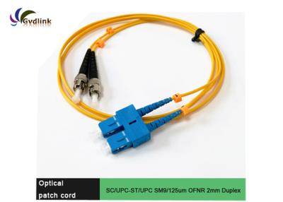 China SC/UPC-ST/UPC SM 9/125um 2mm OFNR  Fiber Patch Cable for sale