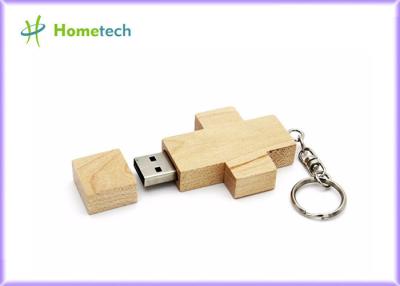 China Cross Necklace Wooden USB Flash Drive 2GB  With Key Chain Laser Engraving Logo for sale