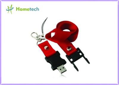 China Red Plastic Lanyard USB Flash Drives 128mb Custom Printed , USB 2.0 for sale