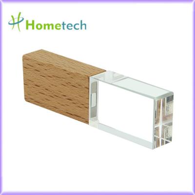 China Wood Crystal Transparent 32GB LED Light Pen Drive  New bamboo wood crystal usb flash drive memory stick for sale