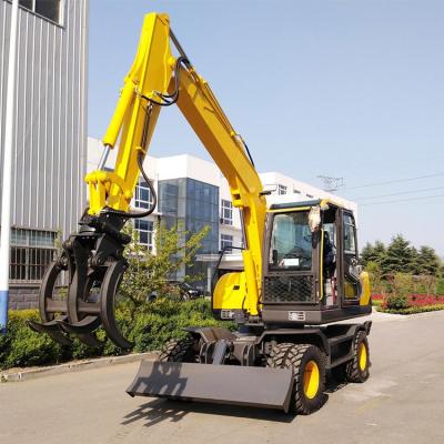China Heavy Duty Construction Equipment Wheeled Excavator Rotary Wheel Wood Grabber Digger for sale