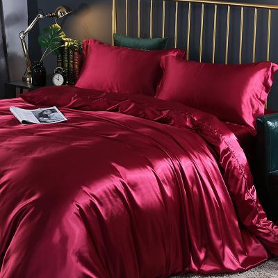 China Nordic Fitted Pure Color Mulberry Silk Bedding Four Piece Bed Set for sale