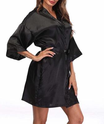 China Black Sexy 100% Mulberry Silk Nightgown Short Plain Dyed 200Gsm Weight for sale