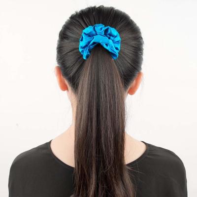 China 16mm Trendy Women Hair Blue Silk Scrunchie Oversize Pure Mulberry Silk Material for sale