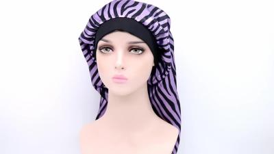 China Hot Stamping Satin Hair Bonnet , 50cm Elastic Sleep Cap For Long Hair for sale