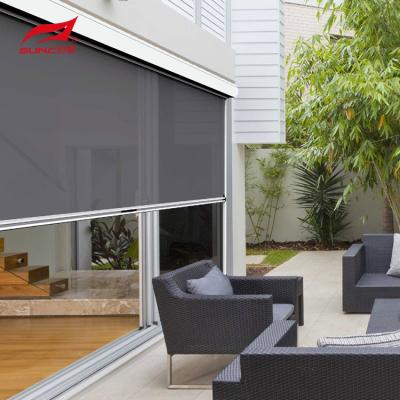China SUNC Outdoor Electric Blinds Black Zip Screen Roller Blinds Sun Shade Patio for sale