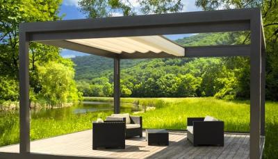 China Villa Retractable Roof Pergola Outdoor Space Bioclimatic Metal Gazebo for sale