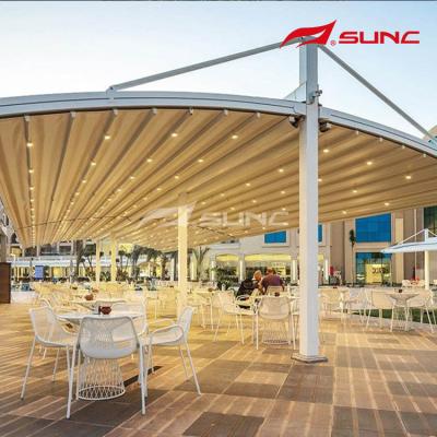 China Aluminium Frame PVC Sail Retractable Roof Pergola Remote Control for sale