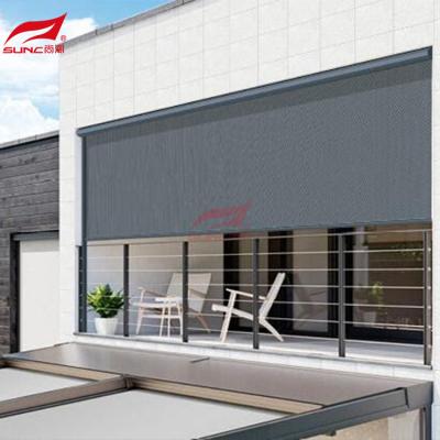 China Electric Windproof Motorized Zip Track Blinds Polyester UV Coating for sale