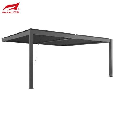 China SUNC 4x4m 3x3m White Wall-mounted Aluminium Manual Louvered Pergola Outdoor Garden Building Windproof Waterproof for sale