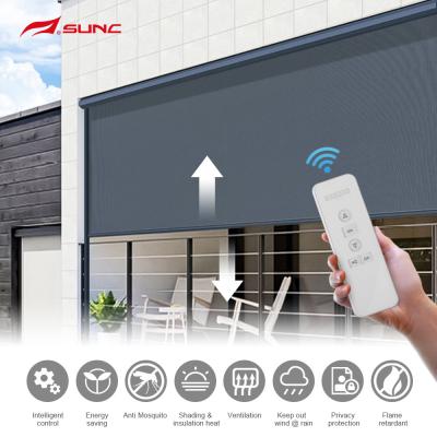 中国 SUNCは屋外の巻上げ式ブラインドに防水する防風の電気Ziptrackスクリーンのブラインドをモーターを備えた 販売のため