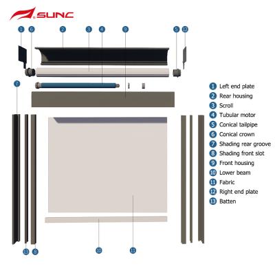 中国 SUNCの屋外の側面チャネルが付いているモーターを備えられた防風の天井のテラスの巻上げ式ブラインドを巻上げ式ブラインド 販売のため
