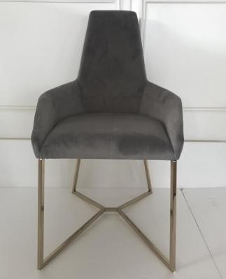 China Polished brass metal base Modern design grey velvet fabric upholstery dining chair,desk chair for sale